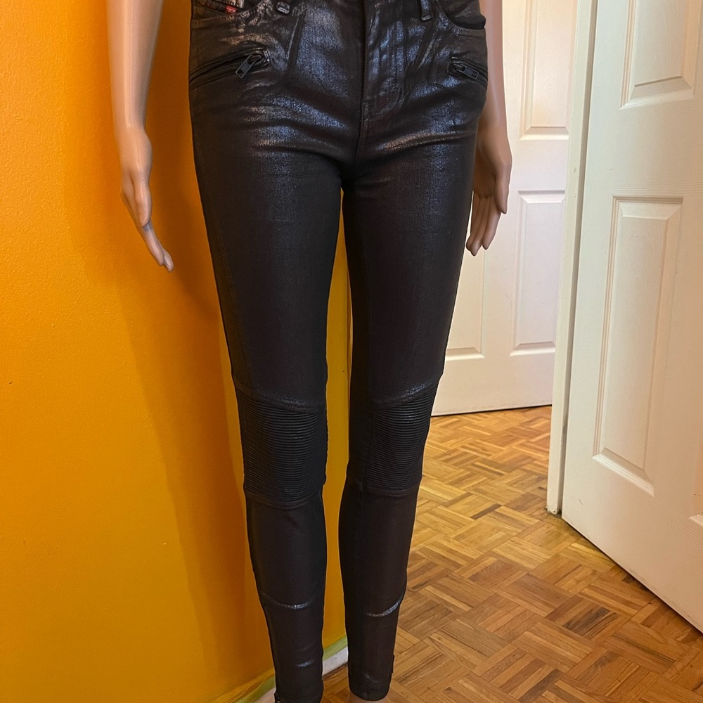 Diesel SKINZEE moto jeans sz 24 - Skinny coated silver denim - Picture 2 of 8